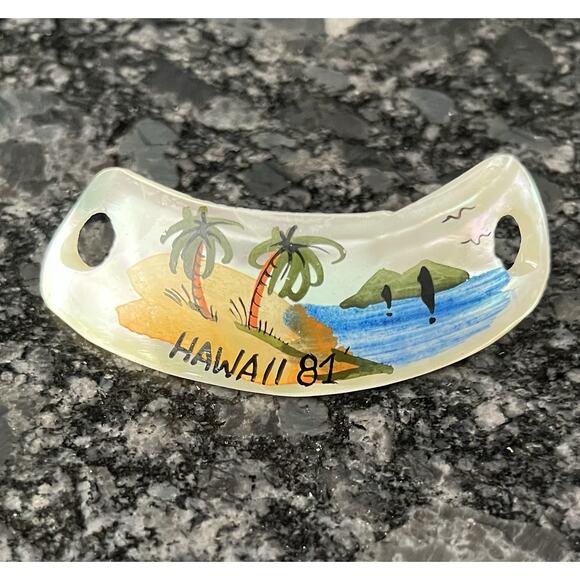 Vtg Handpainted Hawaii 1981 Abalone Mother of Pearl Ponytail Holder NO Stick - Picture 1 of 2